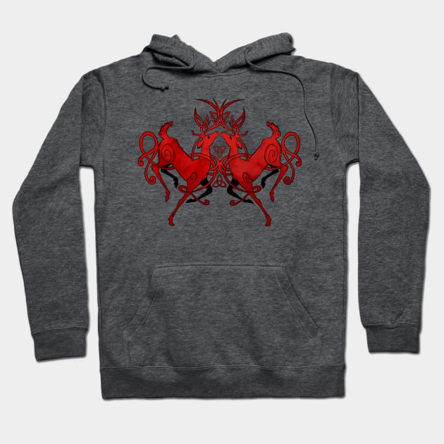 Red Knotwork Deer Hoodie by KaijuCupcakes